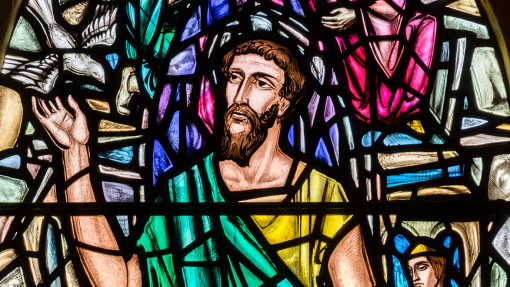 Image of St David in stained glass