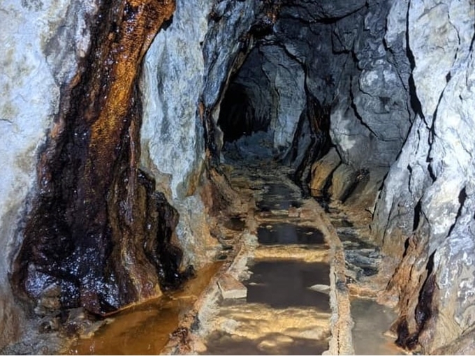 View of railway track in a mine.