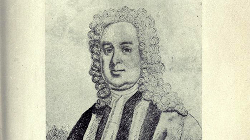 Pen and ink illustration of Edward Lhuyd from the 1908 edition of Eminent Welshmen.