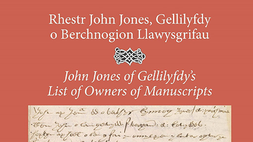 Front cover of John Jones of Gellilyfdy's list of owners of manuscripts.